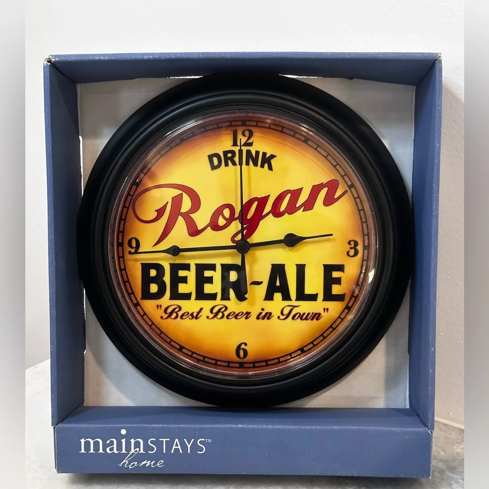 New “Drink Rogan Beer-Ale Best Beer in Town 9” Diameter Clock